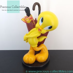 ¡Extremadamente raro! Paragüero vintage de Tweety Bird. Producida por Warner Bros. Coleccionable Looney Tunes. Figura grande.
