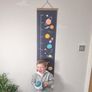 Space Height Chart for Kids – Canvas Growth Chart, Nursery Wall Ruler, Space Nursery Decor, Rocket & Planets, Baby Shower Gift