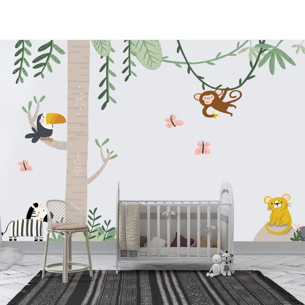 Big Jungle Wall Stickers, Nursery Wall Stickers, Safari Animals Kids Wall Decals, Children's Playroom Wall Art, Nursery Wall Decal