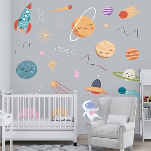 SPACE WALL STICKERS, Solar Planets, Moon & Stars Wall Decal Baby Nursery and Children's Rooms , Nursery Wall Decal, Toddler Room Wall Art