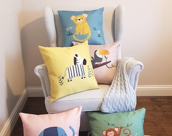 Safari Kinderzimmer Kissen - Dschungeltier Kissenbezug, Kinderzimmer Dekor Kissen, Babypartygeschenk
