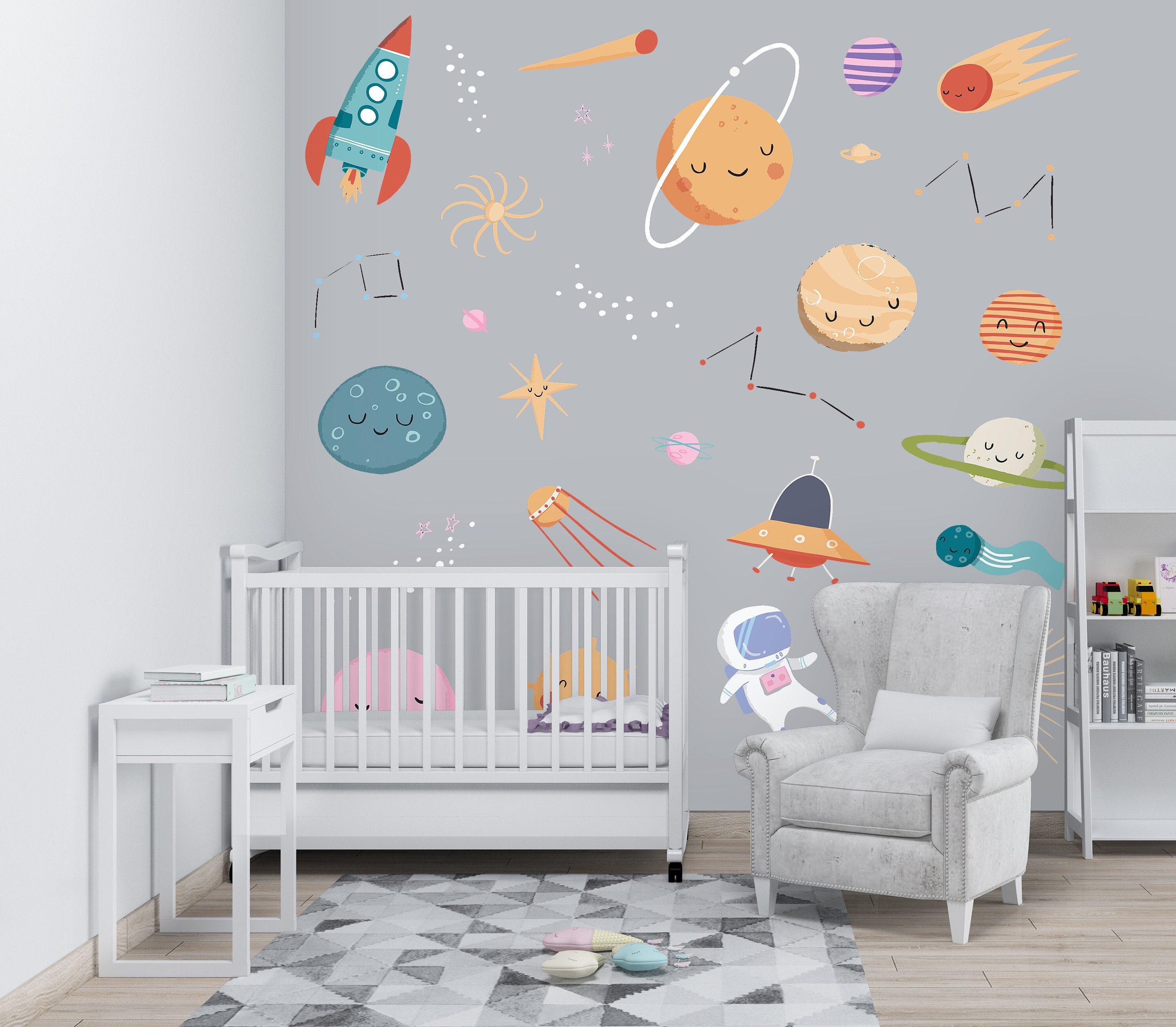 Space Moon Planets Solar System Wall Decals Nursery Baby Kids Room Wall ...