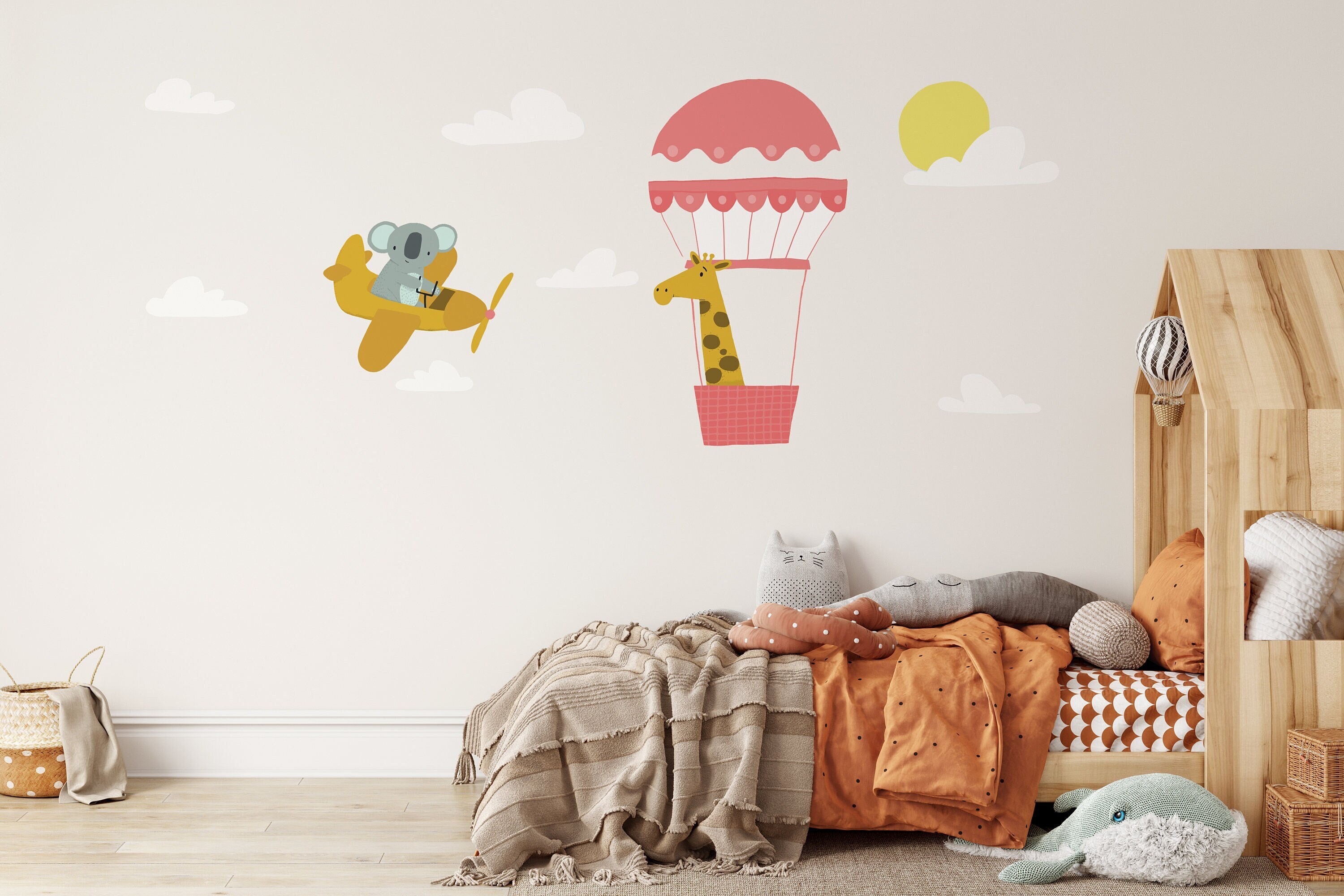 ANIMAL NURSERY WALL Stickers, Nursery Decor Ideas, Hot Air Balloons wall decal, Cloud Theme Nursery