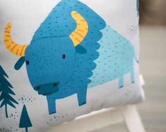 BUFFALO PILLOWS & CUSHION, kids throw pillow, Farm Nursery Decor, Toddler Throw Pillows, 45x45cm cover, kids reading nook, playroom cushion