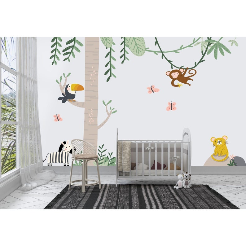 Big Jungle Wall Stickers, Nursery Wall Stickers, Safari Animals Kids Wall Decals, Children's Playroom Wall Art, Nursery Wall Decal image 1