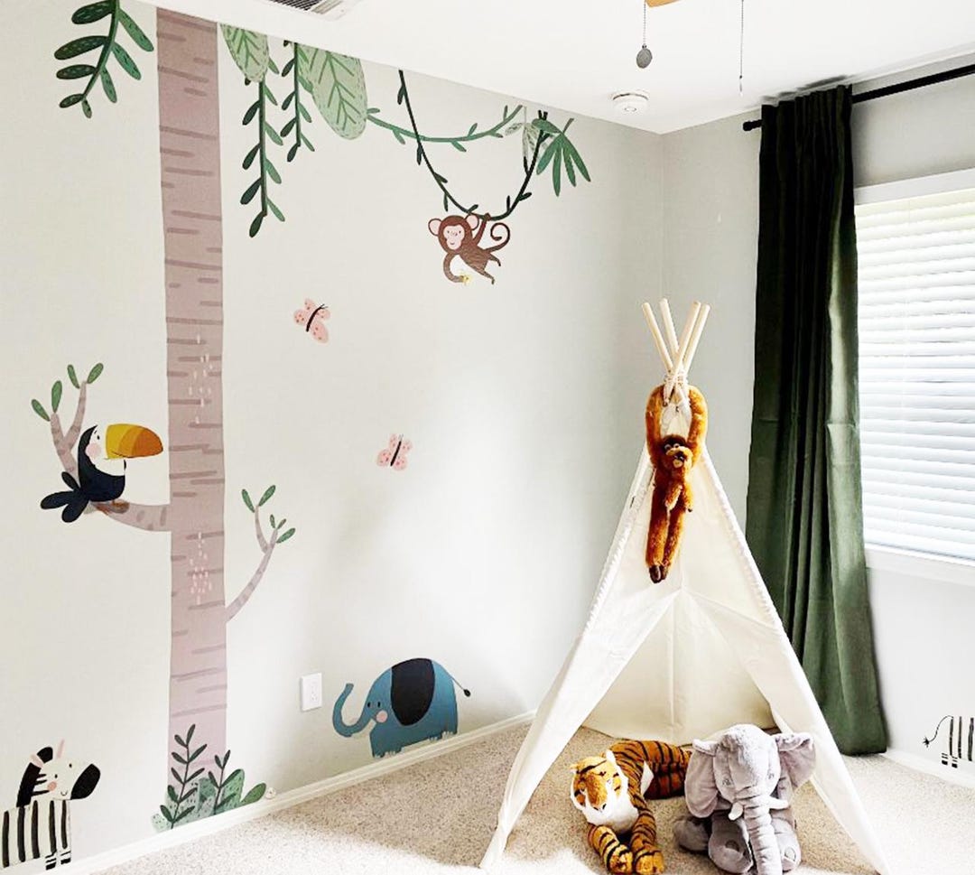 Safari Wall Stickers, Jungle Animal Wall Decals, Peel and Stick Nursery ...