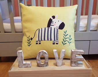 ZEBRA KIDS PILLOW, Baby Room Nursery Decor, Children’s bedroom decor, Jungle animal nursery, Safari cushion cover, Kids animal throw pillows