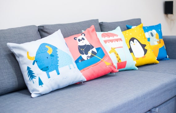 PENGUIN CUSHION COVER Mustard Kids Throw Pillow Kids Animal