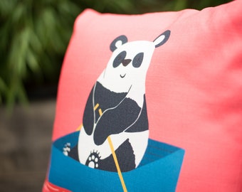 PANDA GIFT, Panda Pillow, Panda Nursery, Kids Throw Pillow Cover, Nursery Cushion, Playroom Cushion, Coral Pink, Panda Print Animal Pillow