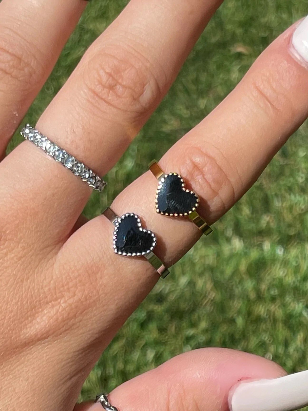 Buy Black Enamel Heart Ring Stainless Steel 18k Gold Plated Long
