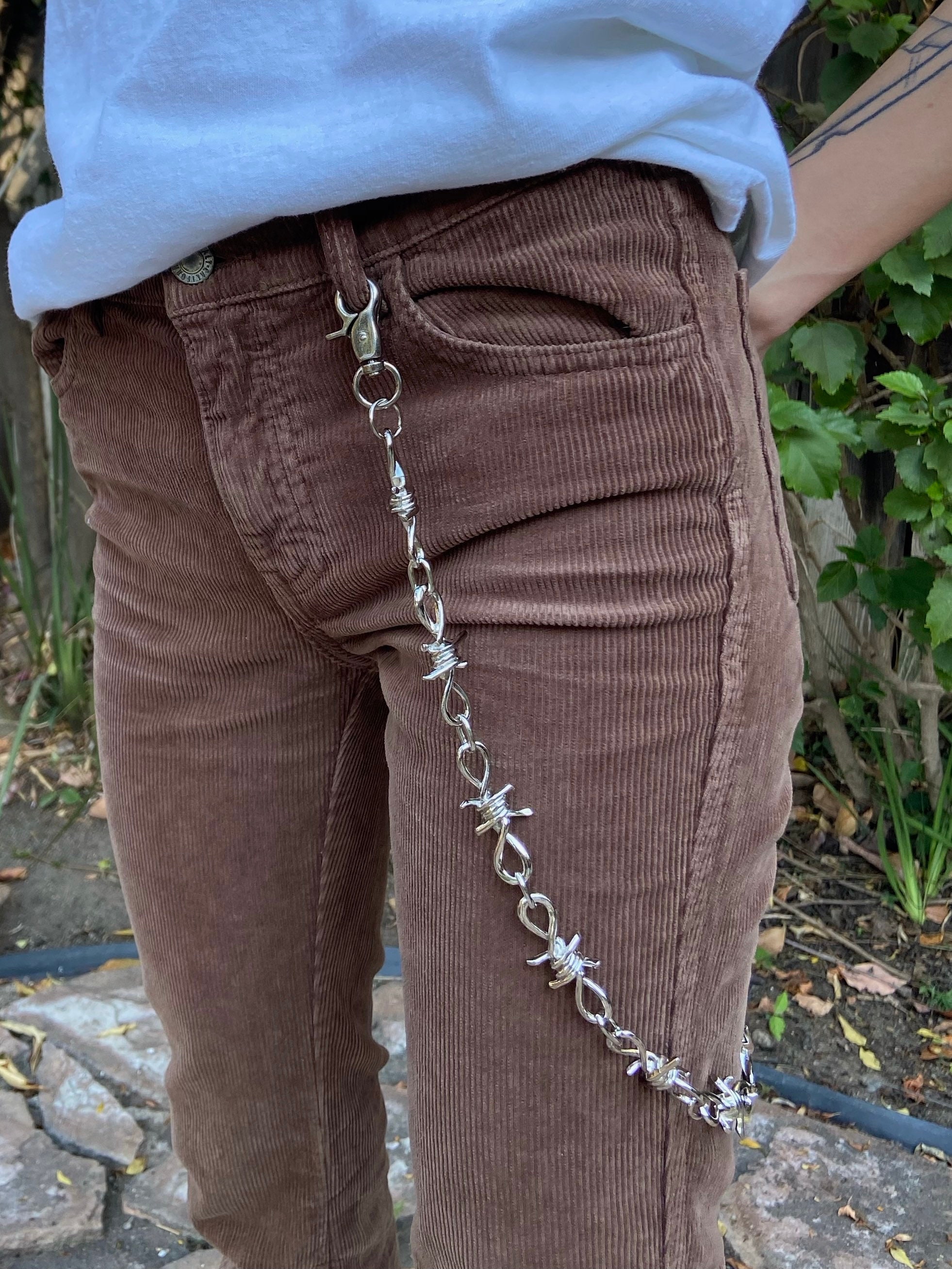 Handmade Unisex Chunky Barbed Wire Link Chain Wallet Belt Pants