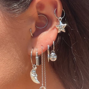 Set 4 Earring Set Jewelry Set Earring Bundle Blue Moon Hoops Crescent Moon Hoop Lock Earrings Safety Pin Threader Trinity Hoop Spike Hoops