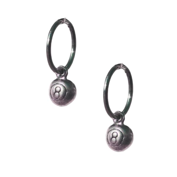 Baby 8 Ball Hoops Sterling Silver Charms Stainless Steel Segment Hoops Body Jewelry Earrings Pool Billiards Pool Table Lucky Eight Ball