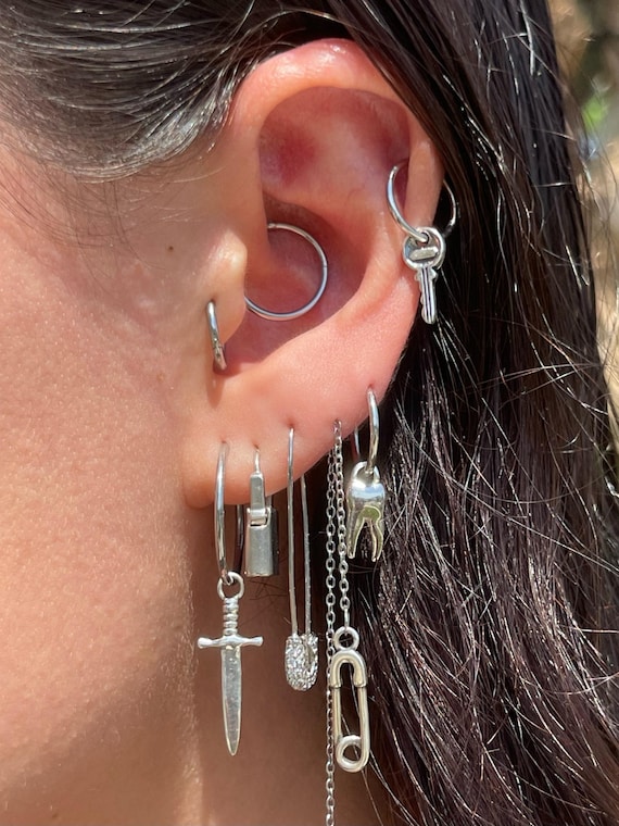 Teeth Hoops Sterling Silver Charms Stainless Steel Segment Hoop