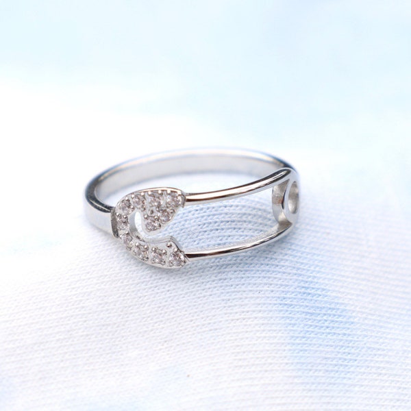 Bague épingle à nourrice bague en acier inoxydable bague à superposition bague en argent strass Amour mignon heureux pour elle ne ternit pas durablement tous les jours