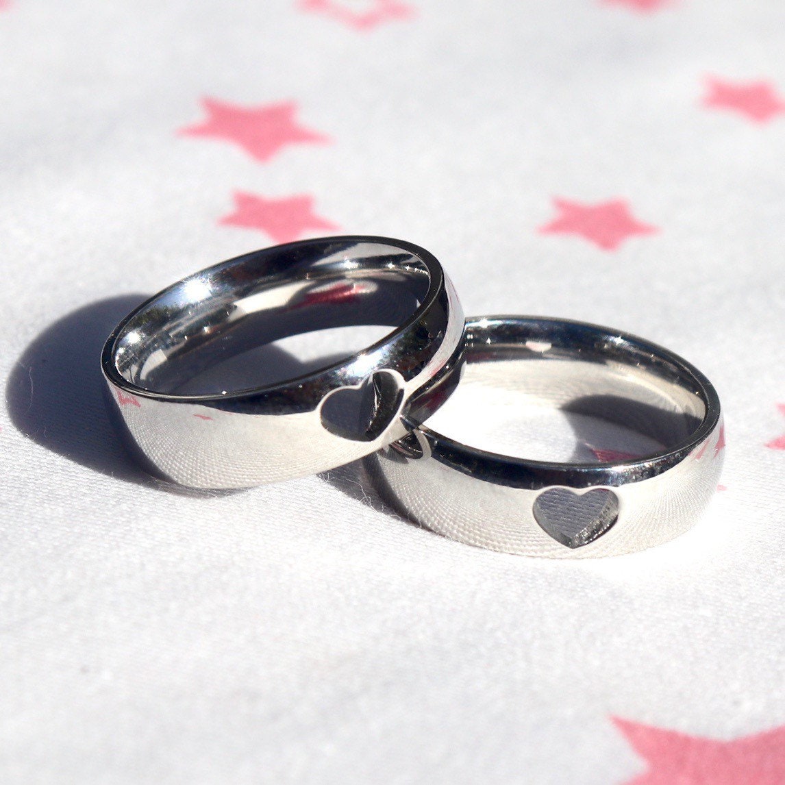 Custom Engraved Heart Matching Promise Rings for Couple – BIRTHSTONES  JEWELRY INC