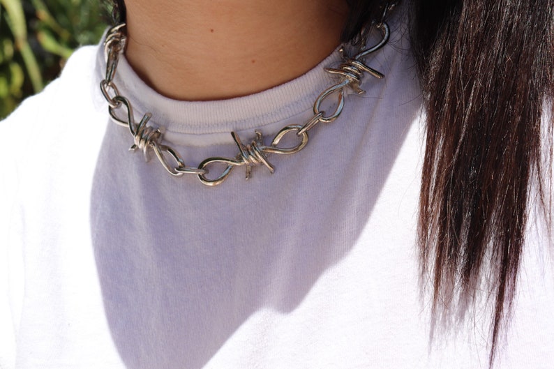 Barbed Wire Choker Chain Necklace Etsy