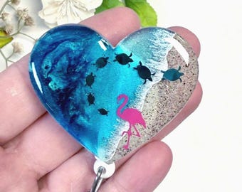 Ocean Badge Reel, Beach Retractable Beaded Badge Buddy, Cute Summer ID Badge Holder, Handmade Resin Gift For Nurse, RN,Medical, Healthcare