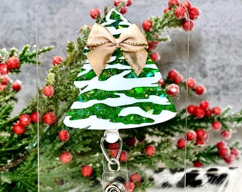 Christmas Tree Retractable Nurse Badge Reel, Holiday Resin Healthcare Medical Accessory, Fun X-mas Gift for Nurse or Teacher, Name ID Holder