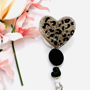 Cute Retractable Leopard Badge Reel, Fun Beaded ID Name Badge Holder, Custom Badge Buddy, Personalized Gift for Nurse, Teacher, Healthcare