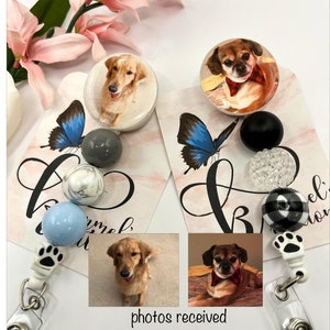 Pet Photo Retractable Nurse Badge Reel, Personalized Animal Lover Gift, Cute Medical Accessories, ID  Holder, Retractable Beaded Badge Buddy
