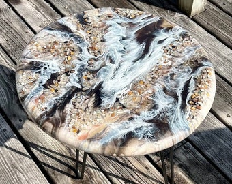 18" Resin Side Table, Round Geode Stone Coffee Table, Unique Marble Handmade Furniture,  Acrylic End Table, Wall Art, Hand Painted Wood
