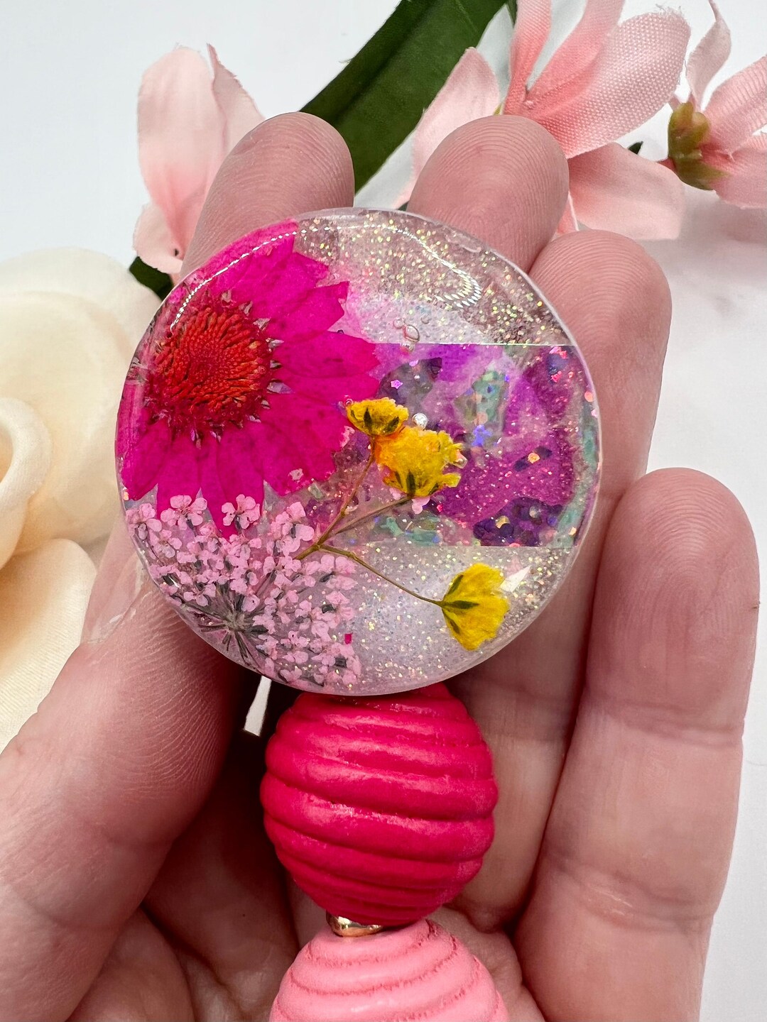 Real Pressed Flower Nurse Badge Reel, Cute Acrylic Resin Medical Accessories, Boho Badge Buddy