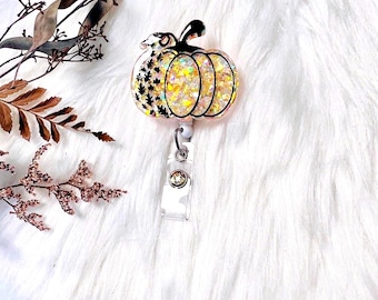 Glow in the Dark Pumpkin Badge Reel: Fall Retractable ID Holder