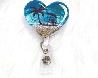 Handmade Ocean Resin Badge Reel, Beach Theme ID Holder