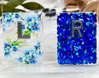 Floral Xray Markers with Lead Markers With 2–3 Initials. Custom Blue Glitter Radiology Gift For Xray Rad Tech,Nurse or MA Adhesive Included