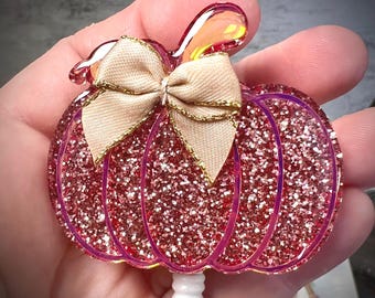 Cute Glittery Pumpkin Nurse Badge Reel, Fall Resin RN Badge Buddy, Sparkly Autumn Personalized Gift for Nurse, Teacher, Medical, Preceptor