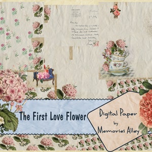Romantic Printable junk journal, Scrapbooking kit, Vintage printable, Digital kit, Ephemera booklets,The FIRST FLOWER LOVE