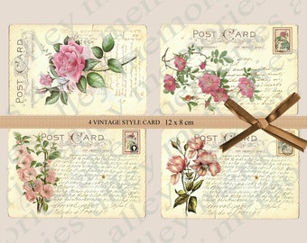 Réplique de carte postale. carte postale florale vintage. Embellissements numériques Éphémères. Scrapbooking outils imprimables.