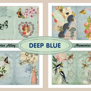 Vintage Floral, Printable junk journal, Scrapbooking kit, Vintage printable, Digital kit, Ephemera booklets, DEEP BLUE Digital vintage kit