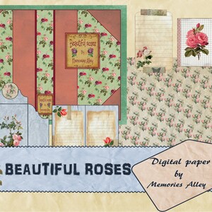 Vintage Roses, Printable junk journal, Scrapbooking kit, Vintage printable, Digital kit, Ephemera booklets,BEAUTIFUL ROSES