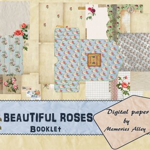 Vintage roses,Ephemera style, Digital scrapbooking ,Printable junk journal, Vintage printable, booklets,BEAUTIFUL ROSES- BOOKLET