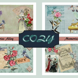 Vintage style, Printable junk journal, Scrapbooking kit, Vintage printable, Digital kit, Ephemera booklets, COZY- Digital vintage kit