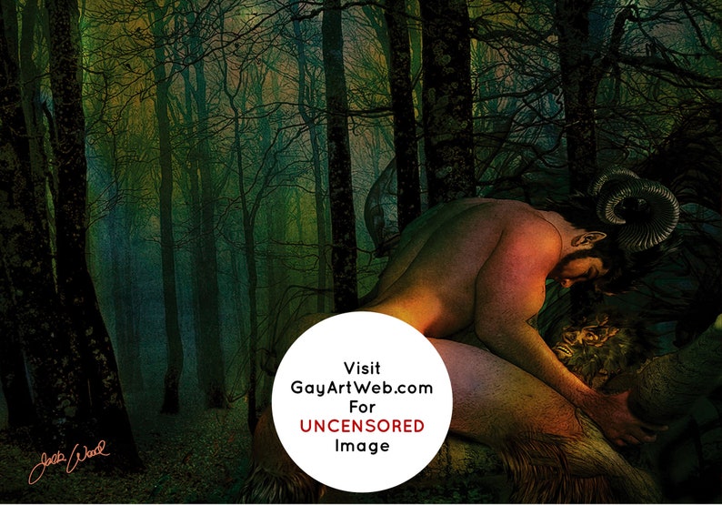 Satyr and Green Man  Erotic Gay Male Nude Art image 1