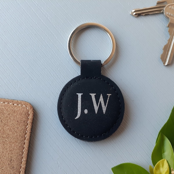 Personalised Keyring Custom Keychain Leatherette CorkCircle Rawhide Gift