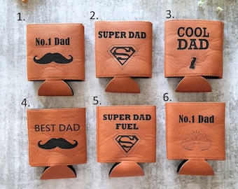 Father's Day Stubby Holder Personalised Beer cooler Engraved Leatherette Custom Can Rawhide Gift