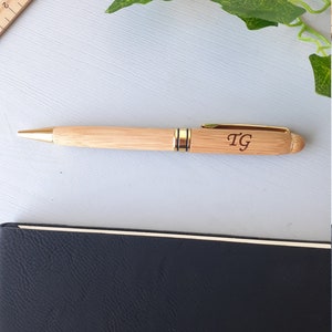 Personalised Pen Bamboo Black Wooden Engraved Custom Writing Office Stationary Gift Birthday Present 5. MT Corsiva