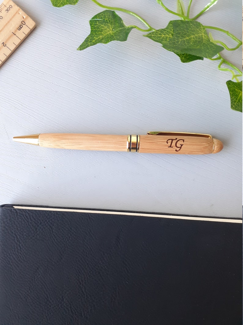 Personalised Pen Bamboo Black Wooden Engraved Custom Writing Office Stationary Gift Birthday Present 5. MT Corsiva