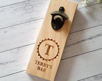 Bottle Opener Wall Mount Personalised Beer Opener Engraved Gifts for him