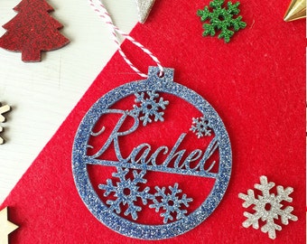 Blue Glitter Personalised Bauble Christmas Bauble Tree decoration Christmas decoration