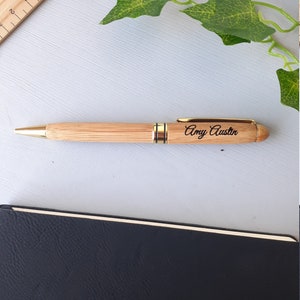 Personalised Pen Bamboo Black Wooden Engraved Custom Writing Office Stationary Gift Birthday Present 1. Good Vibe
