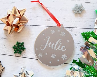 Personalised Christmas Tree Ornament Mirrored acrylic Bauble Christmas Decoration gift