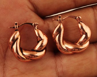 Oxidized Copper Twisted Hoop Earrings – Braided Mini Hoops, Lightweight Vintage Jewelry