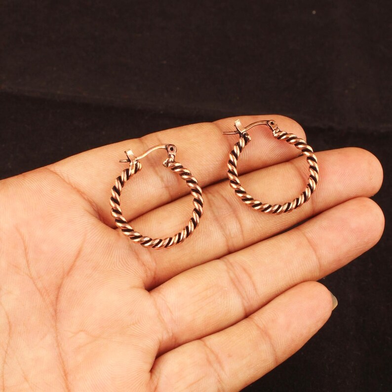 Pure Copper Oxidized Wire Wrap Earring, Rope Style Wrapping Statement Earring With Hypoallergenic Ear Clasp Handmade Earring image 13