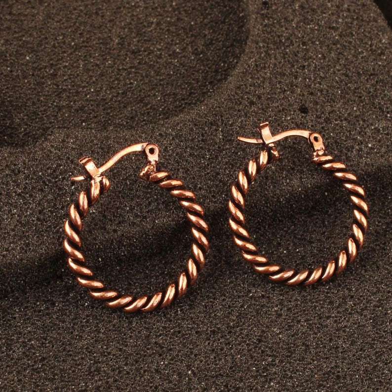 Pure Copper Oxidized Wire Wrap Earring, Rope Style Wrapping Statement Earring With Hypoallergenic Ear Clasp Handmade Earring image 15