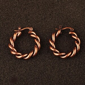 Pure Copper Oxidized Wire Wrap Earring, Rope Style Wrapping Statement Earring With Hypoallergenic Ear Clasp Handmade Earring image 3